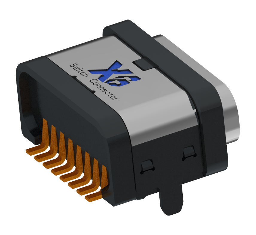 XB-TYPE C 8 P-3 USB防水TYPE C 8 P SMDプレート上防水メスL=7.5 mm（鋼板付）ハウジング2脚プラグプレート